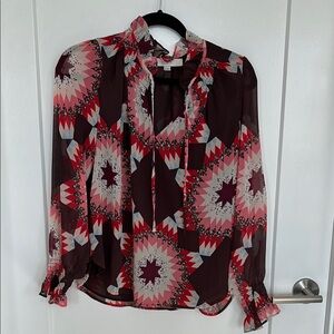 Geometric Print Sheer Blouse - Multicolor